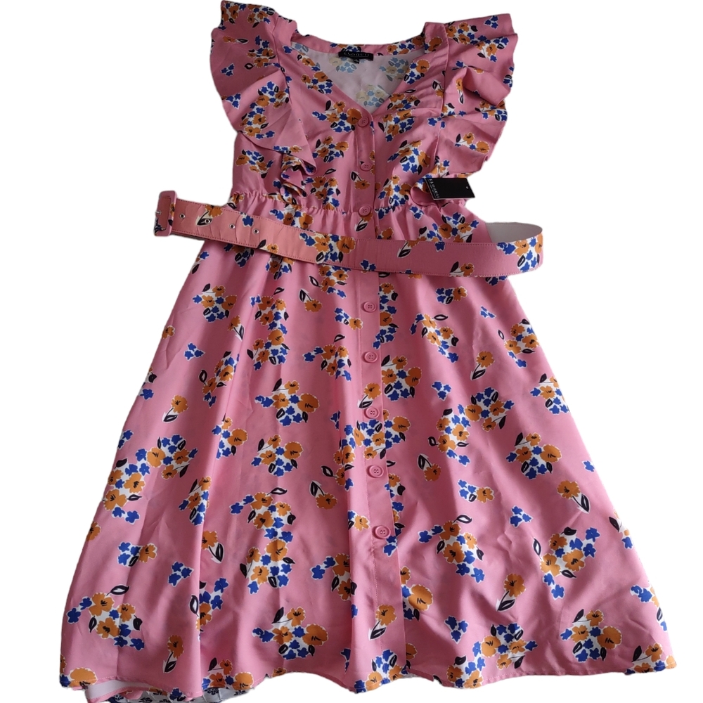 NWT Eloquii Size 28 Butterfly Sleeve Floral Button Down Pink Dress *Flaw*